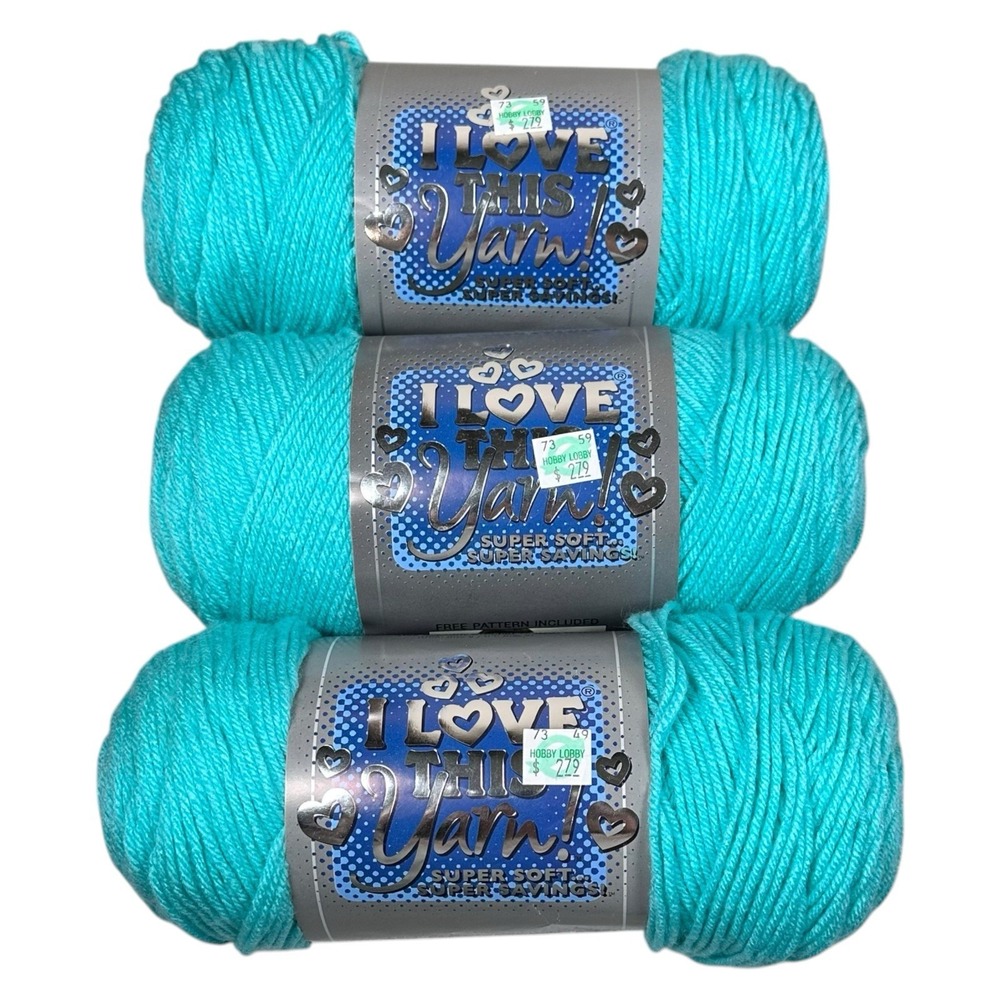 I Love This Yarn Turquoise 110 Acrylic 355 yd 3 Skeins Medium 7oz Lot 8-1542